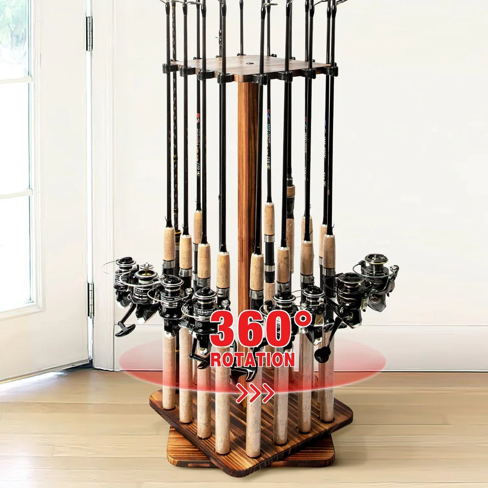 360° rotating wood rod rack — Up to 16 rods · carbonization