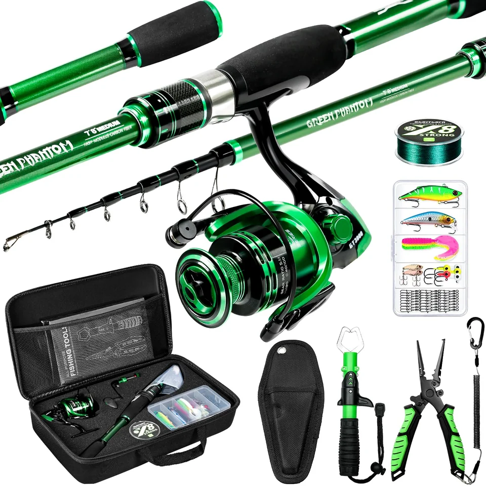 Green Phantom 7-piece travel kit — 6 ft · green graphite rod