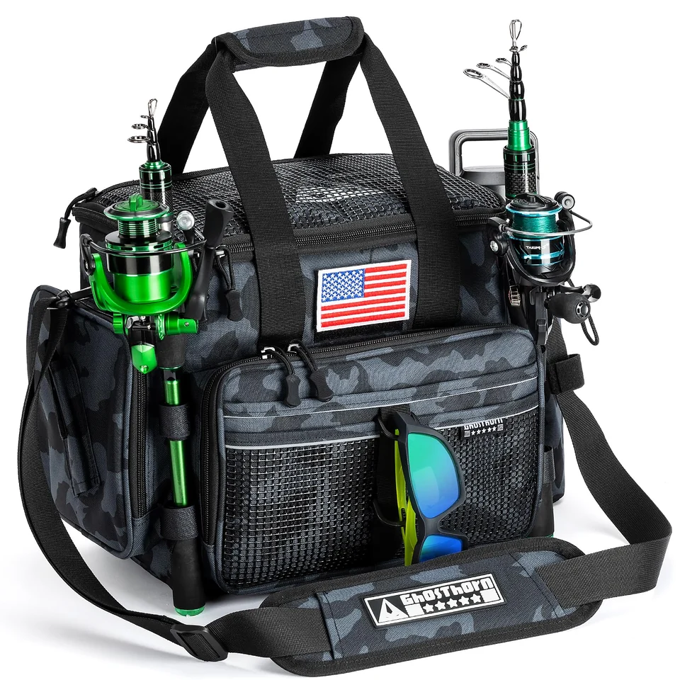 Large tackle shoulder bag — Standard · black camouflage