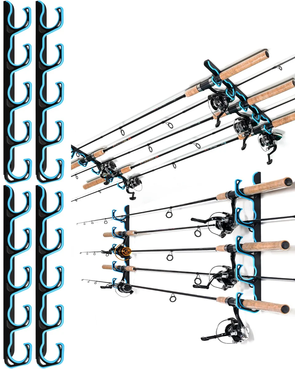 Soft-grip wall & ceiling rack — 2-pack · up to 10 rods · blue